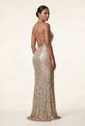 Gold Halter Neck Cowl Maxi Dress with Open Back - Photo 3