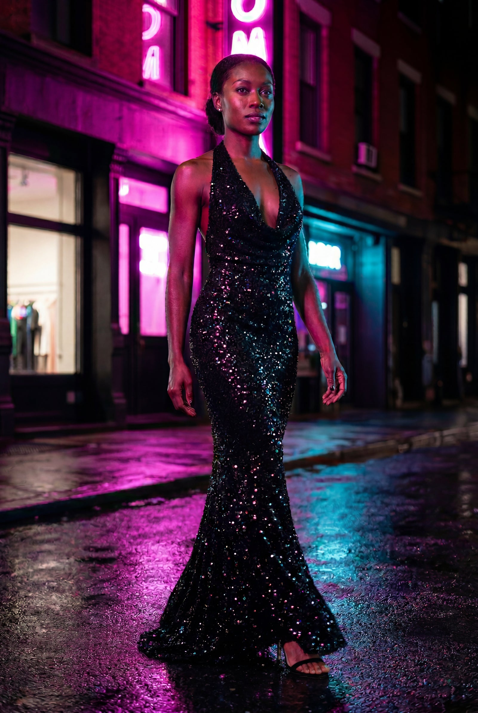 Black Halter Neck Cowl Maxi Dress with Open Back - Photo 4