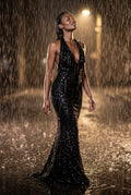 Black Halter Neck Cowl Maxi Dress with Open Back - Photo 7