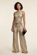 Gold High Neck Wide-leg Formal Jumpsuit - Photo 1