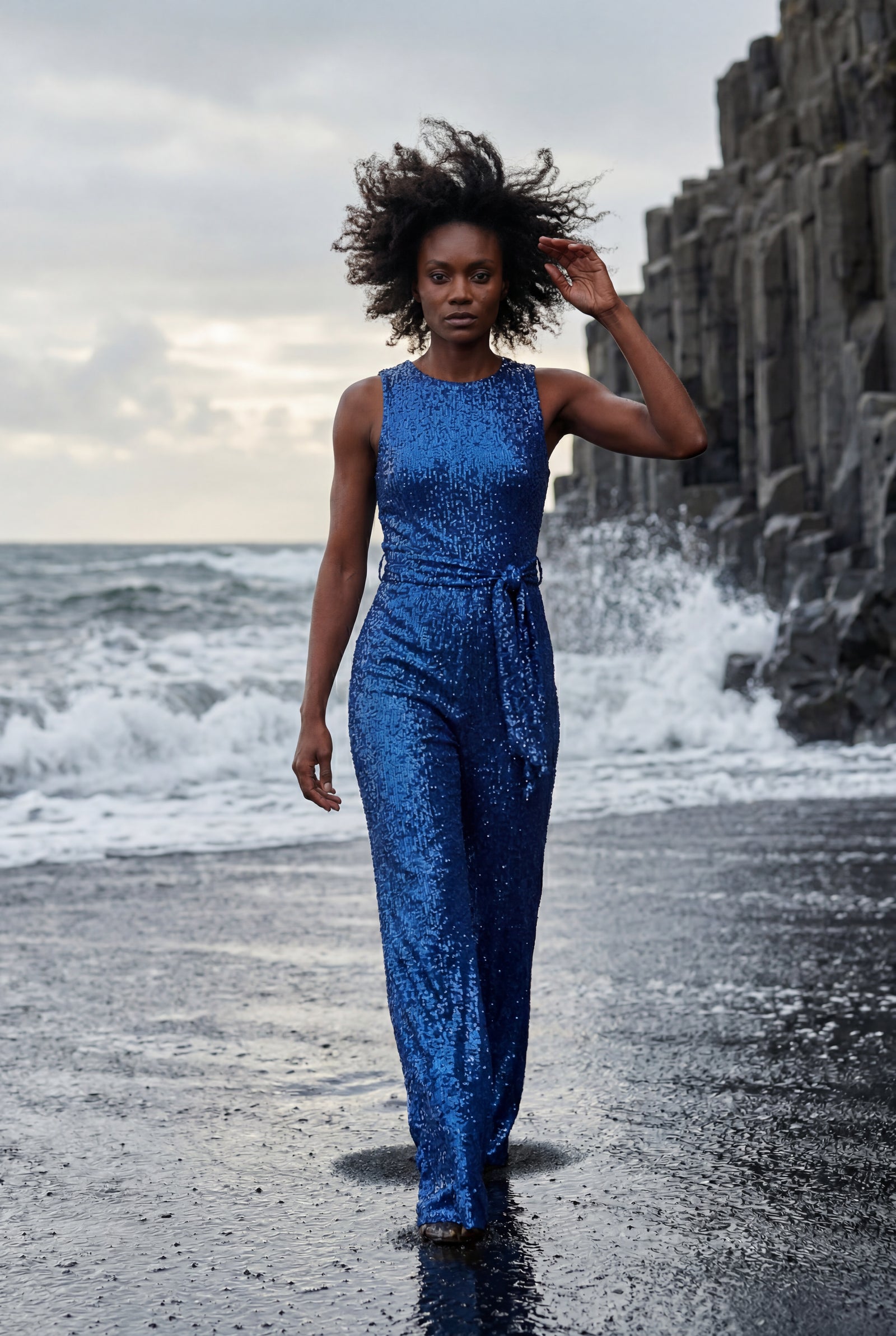 Blue High Neck Wide-leg Formal Jumpsuit - Photo 12