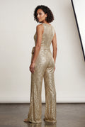 Gold High Neck Wide-leg Formal Jumpsuit - Photo 3
