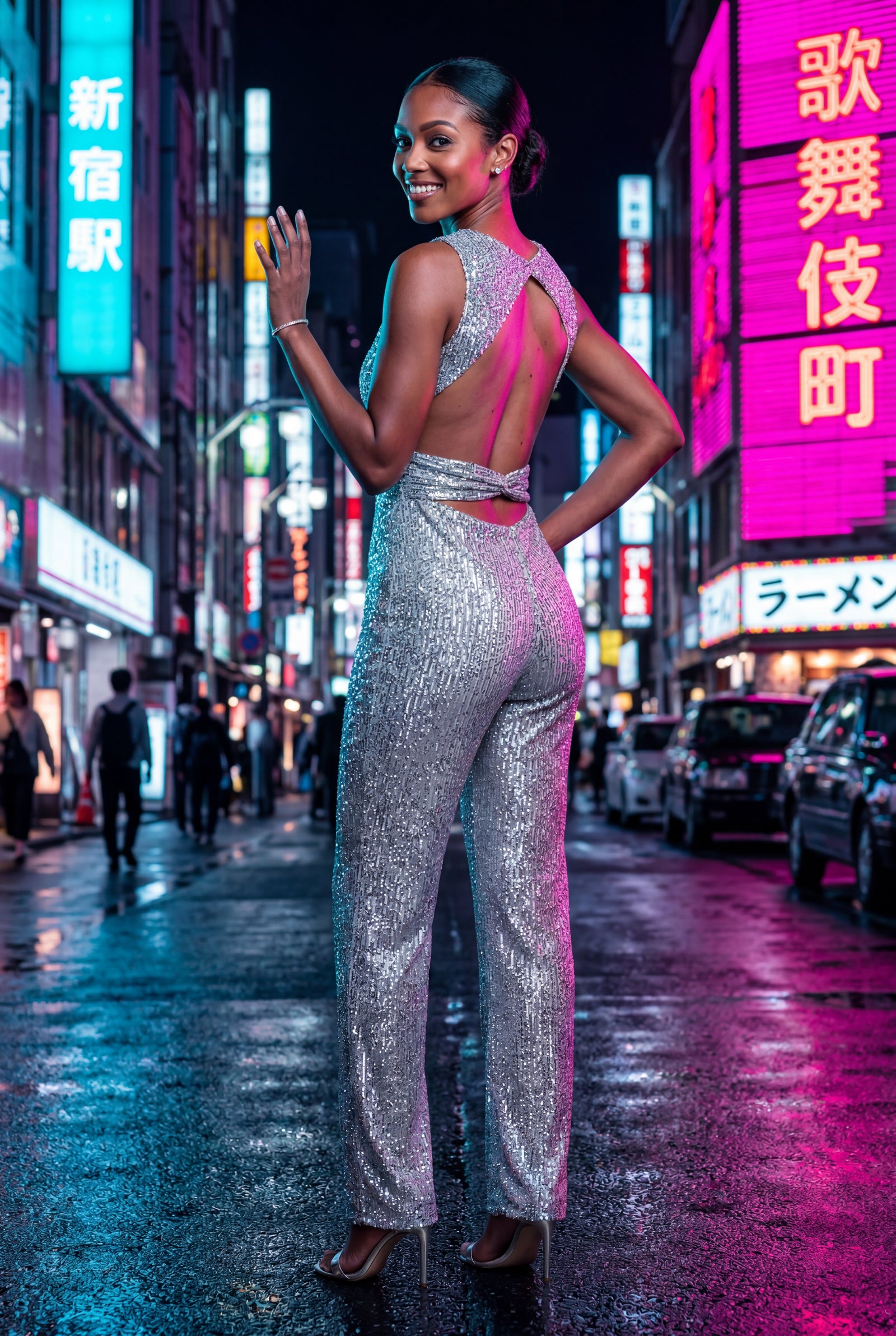 Silver High Neck Wide-leg Formal Jumpsuit - Photo 6