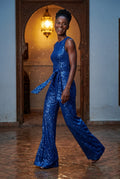 Blue High Neck Wide-leg Formal Jumpsuit - Photo 7