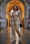 Gold High Neck Wide-leg Formal Jumpsuit - Photo 8
