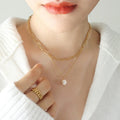 Gold Layered Gold Chain Necklace with Pearl Pendant - Photo 3