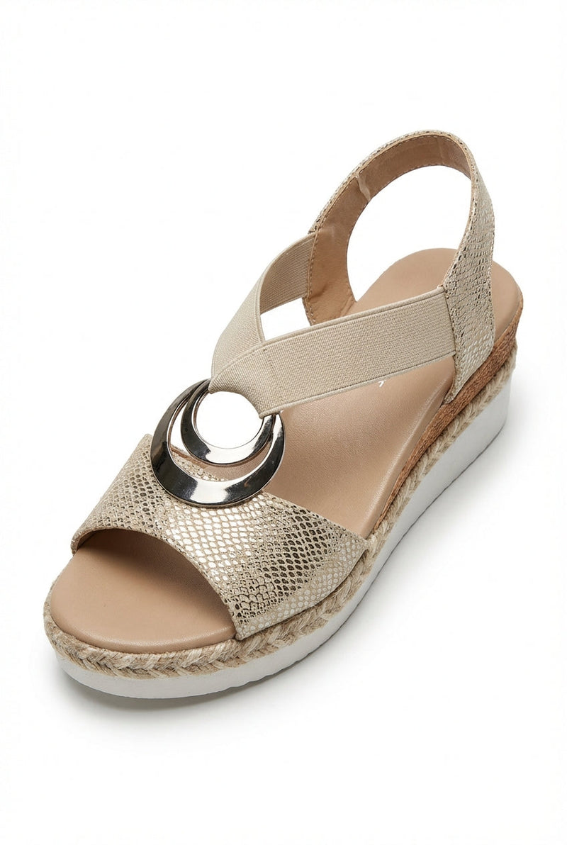 Gold Metal Ring Accent Espadrille Wedge Sandals - Photo 1