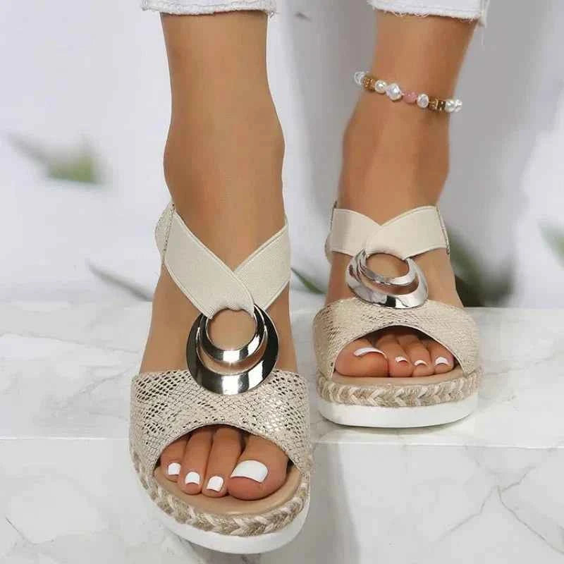 Metal Ring Accent Espadrille Wedge Sandals - Photo 2