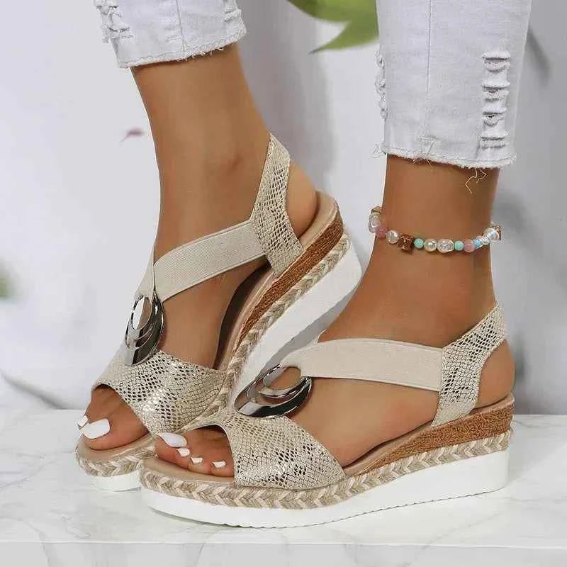 Metal Ring Accent Espadrille Wedge Sandals - Photo 8