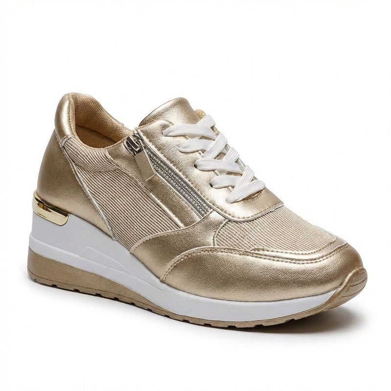 Gold Metallic Wedge Platform Sneakers with Side Zip - Casual sneakers - Photo 1