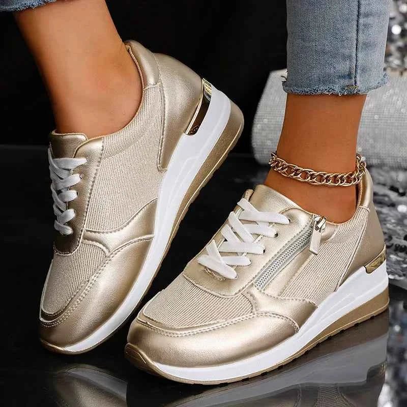 Metallic Wedge Platform Sneakers with Side Zip - Casual sneakers - Photo 2