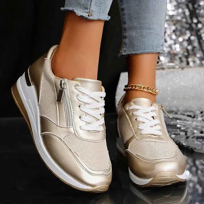 Metallic Wedge Platform Sneakers with Side Zip - Casual sneakers - Photo 4