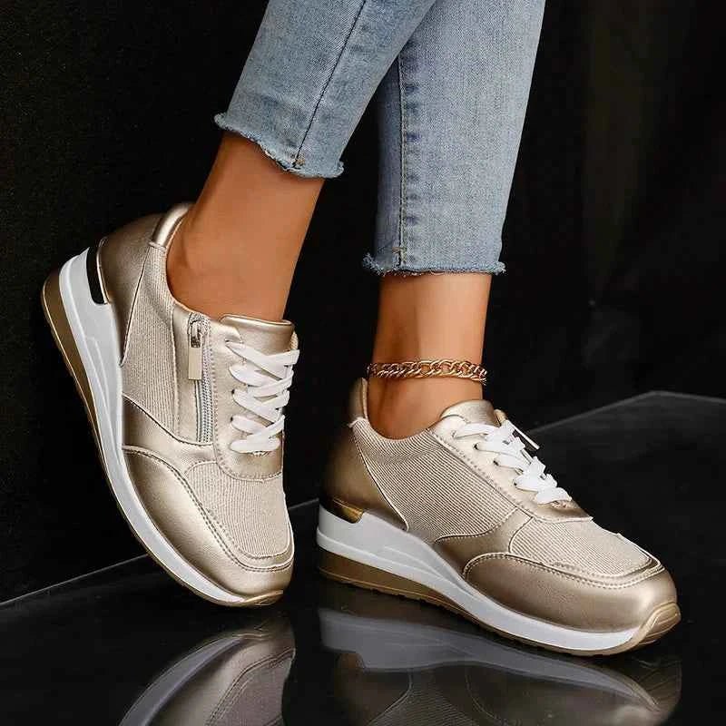 Metallic Wedge Platform Sneakers with Side Zip - Casual sneakers - Photo 6