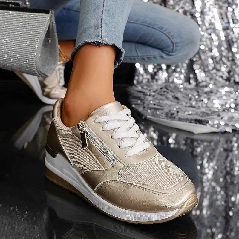 Metallic Wedge Platform Sneakers with Side Zip - Casual sneakers - Photo 7