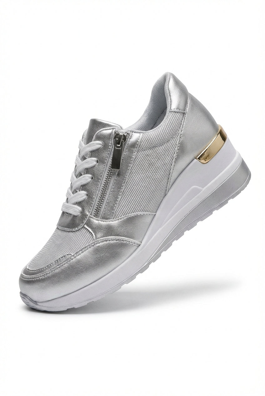 Metallic Wedge Platform Sneakers with Side Zip - Casual sneakers - Photo 9