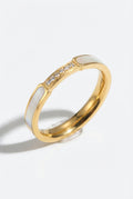 Gold Mother of Pearl Inlay Gold-tone Band Ring with Crystal Accents - Rings - Photo 2
