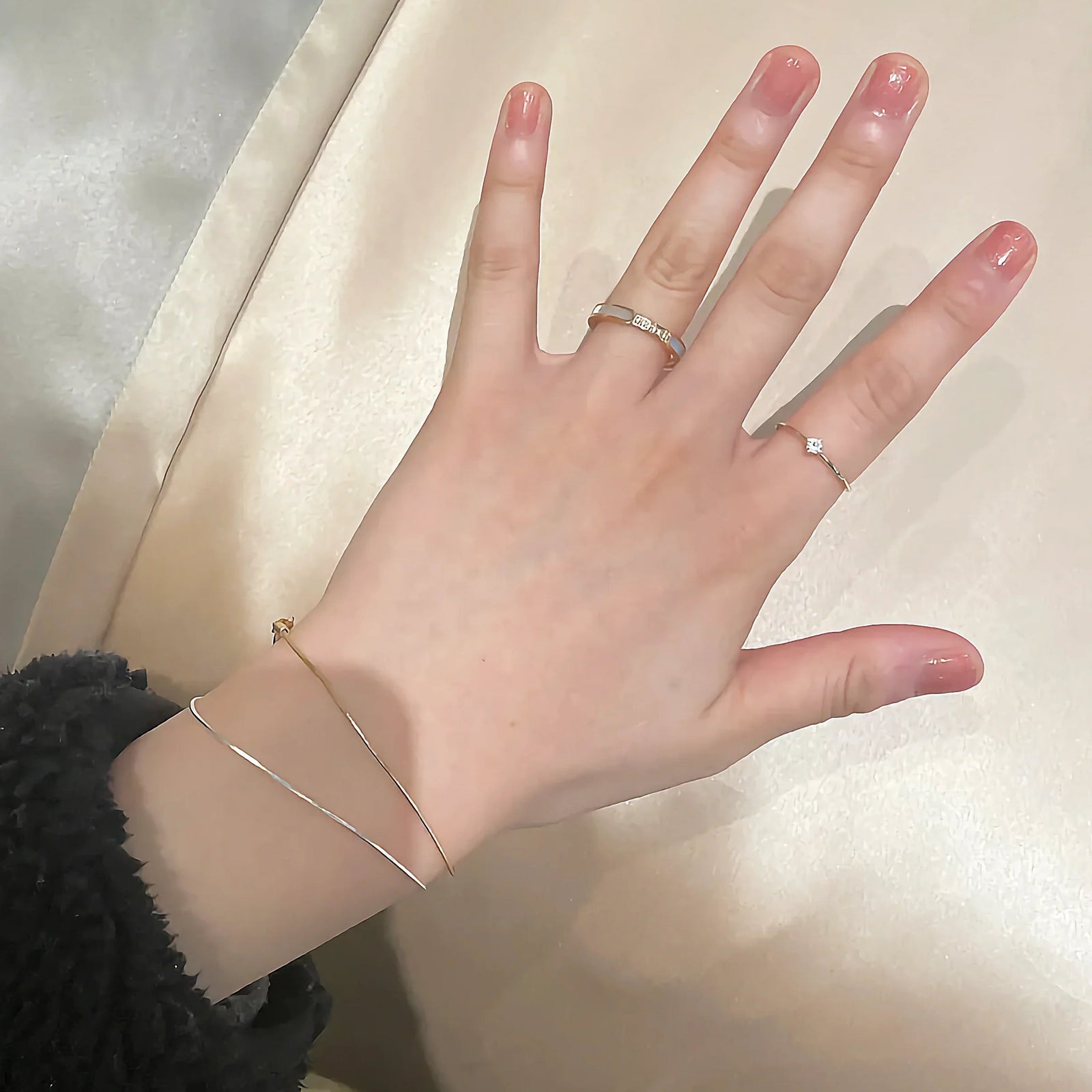 Gold Mother of Pearl Inlay Gold-tone Band Ring with Crystal Accents - Rings - Photo 5