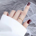 Gold Mother of Pearl Inlay Gold-tone Band Ring with Crystal Accents - Rings - Photo 6