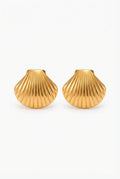 Gold Oversized Scallop Shell Gold-tone Stud Earrings - Photo 1