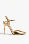Gold Pointed Toe Ankle Strap Stiletto Heels - Ankle strap heels - Photo 1