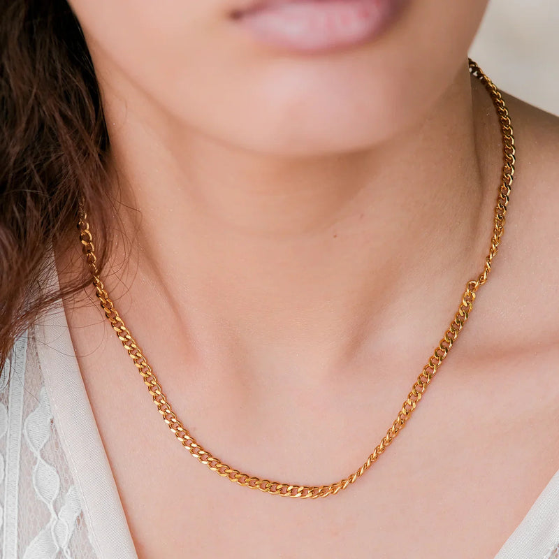 Gold Polished Gold Curb Chain Clavicle Necklace - Chain necklace - Photo 3