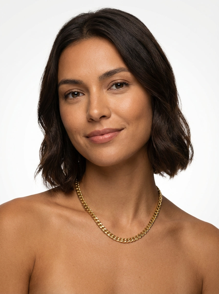 Gold Polished Gold Curb Chain Clavicle Necklace - Chain necklace - Photo 7