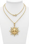 Gold Polished Gold Sun Pendant Necklace with Sculpted Rays - Pendant necklaces - Photo 1