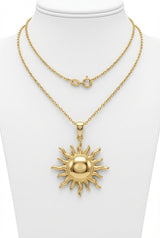 Gold Polished Gold Sun Pendant Necklace with Sculpted Rays - Pendant necklaces - Photo 1