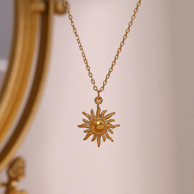 Gold Polished Gold Sun Pendant Necklace with Sculpted Rays - Pendant necklaces - Photo 4