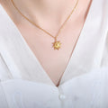 Gold Polished Gold Sun Pendant Necklace with Sculpted Rays - Pendant necklaces - Photo 5