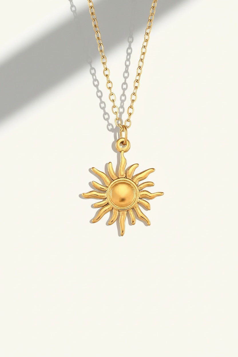 Gold Polished Gold Sun Pendant Necklace with Sculpted Rays - Pendant necklaces - Photo 7