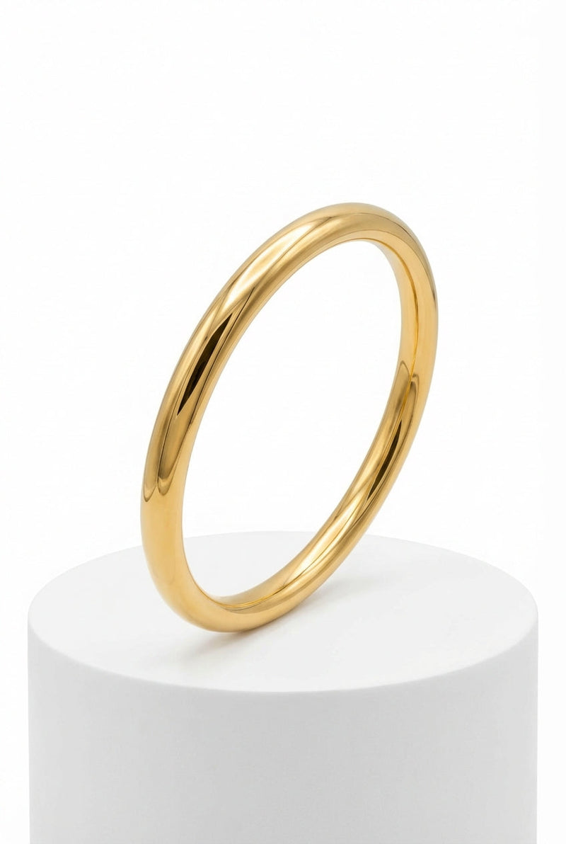 Gold Polished Gold-tone Classic Minimalist Bangle Bracelet - Bangles - Photo 1