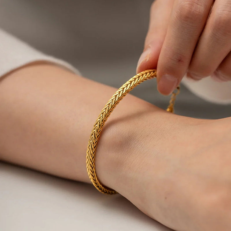 Gold Polished Gold-tone Herringbone Chain Bracelet - Chain bracelets - Photo 3