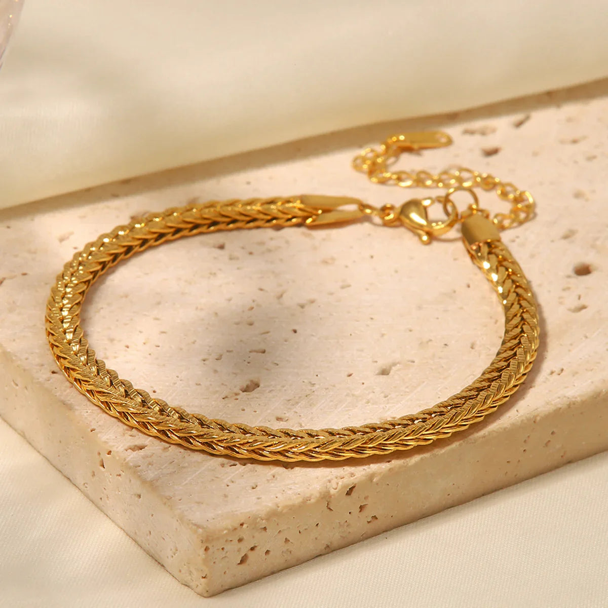 Gold Polished Gold-tone Herringbone Chain Bracelet - Chain bracelets - Photo 6