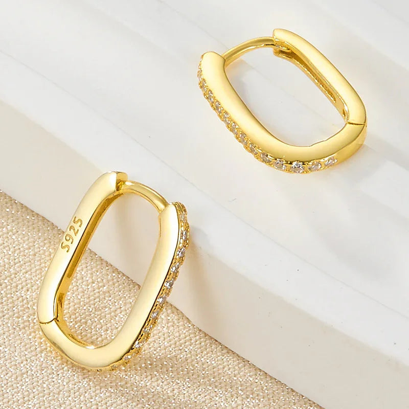 Gold Rectangular Pavé Gold-tone Small Hoop Earrings - Photo 5