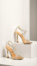 Rhinestone Strap Ankle Stiletto Heels with Metallic Finish - High heels - Photo 5