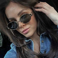 Gold Sleek Narrow Oval Frame Metal Sunglasses - Photo 5