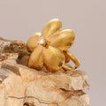 Gold Textured Gold Flower Statement Ring with Crystal Center - Statement rings - Photo 4