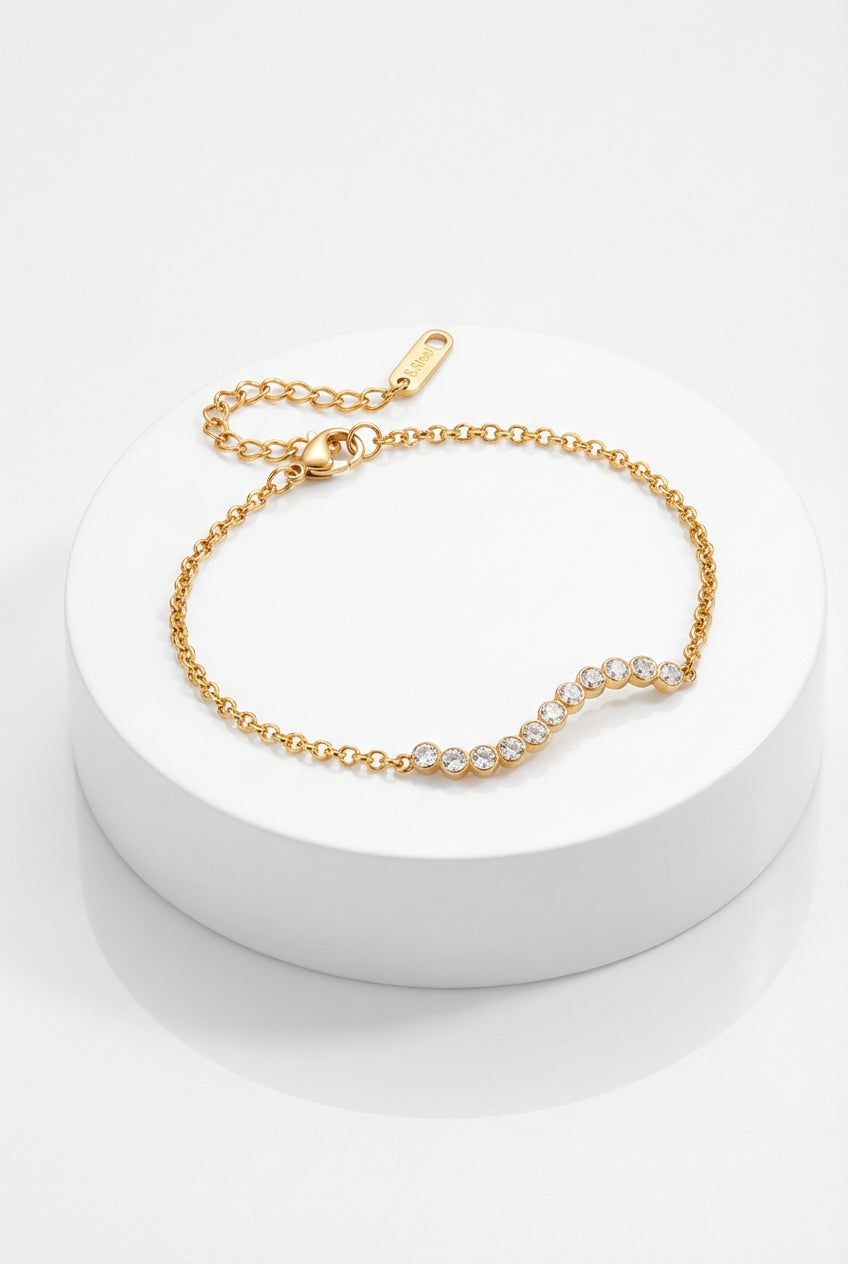 Gold Wave Bar Diamond Accent Gold Chain Bracelet - Photo 1
