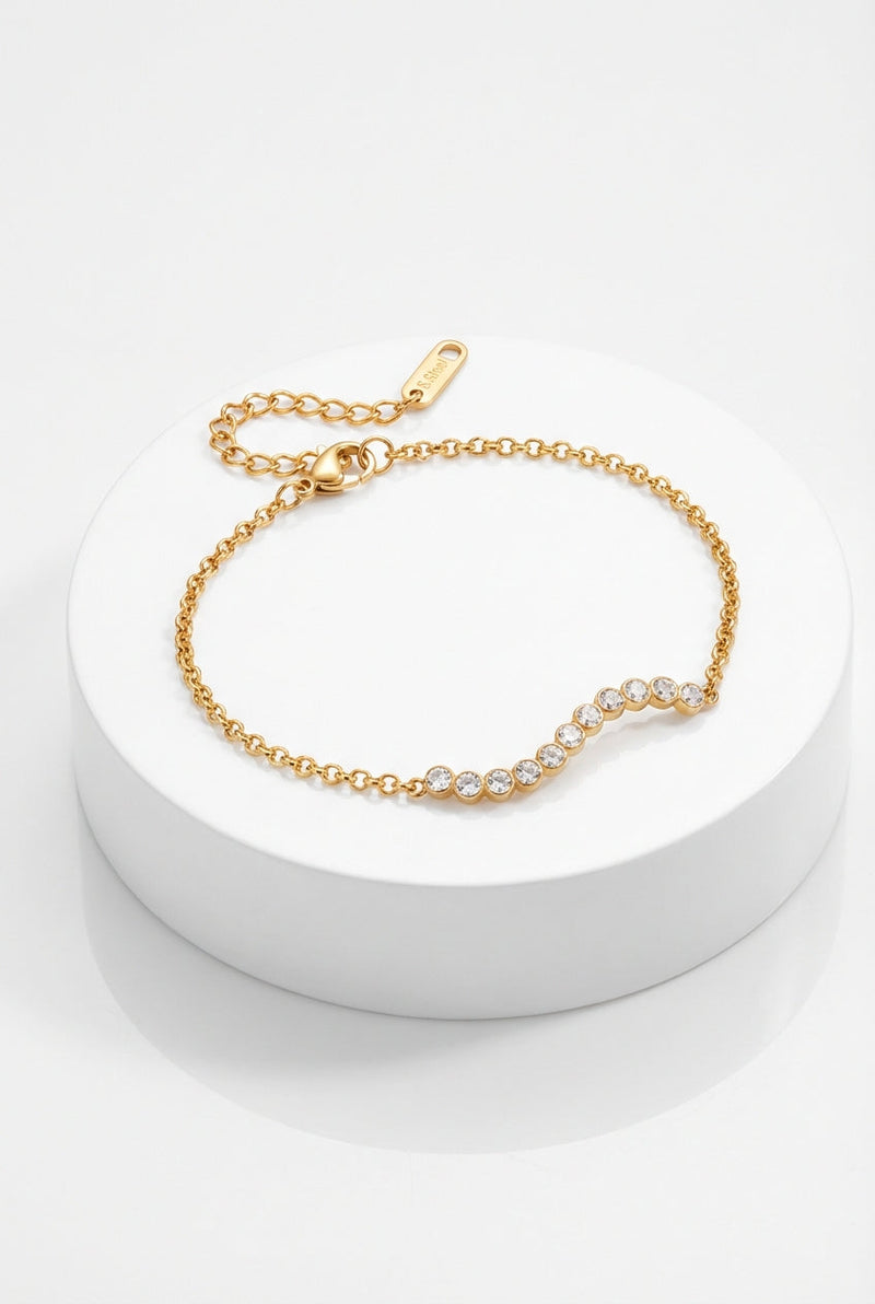 Gold Wave Bar Diamond Accent Gold Chain Bracelet - Photo 1