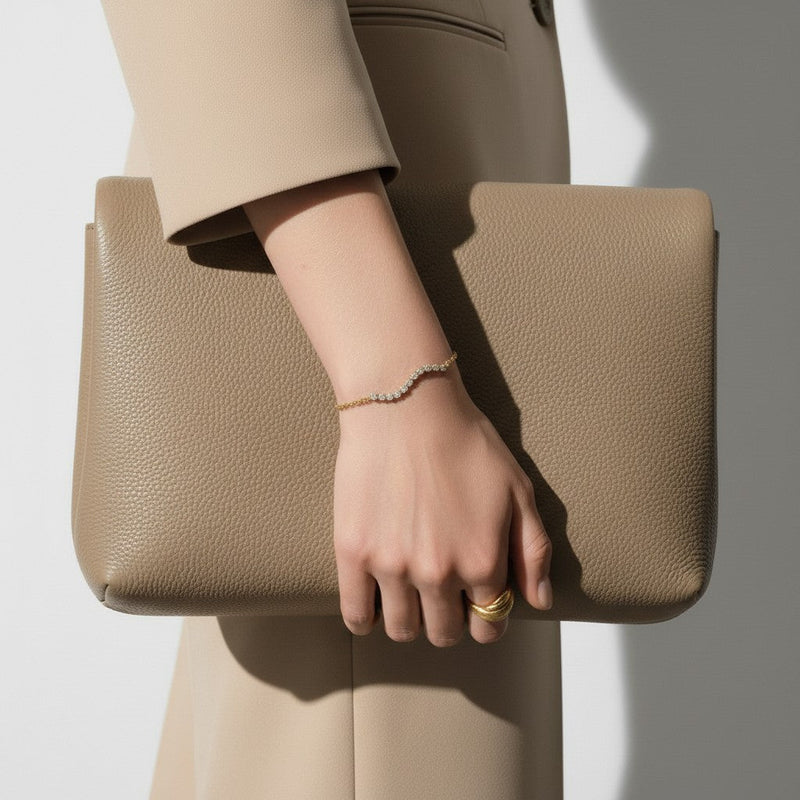 Gold Wave Bar Diamond Accent Gold Chain Bracelet - Photo 3