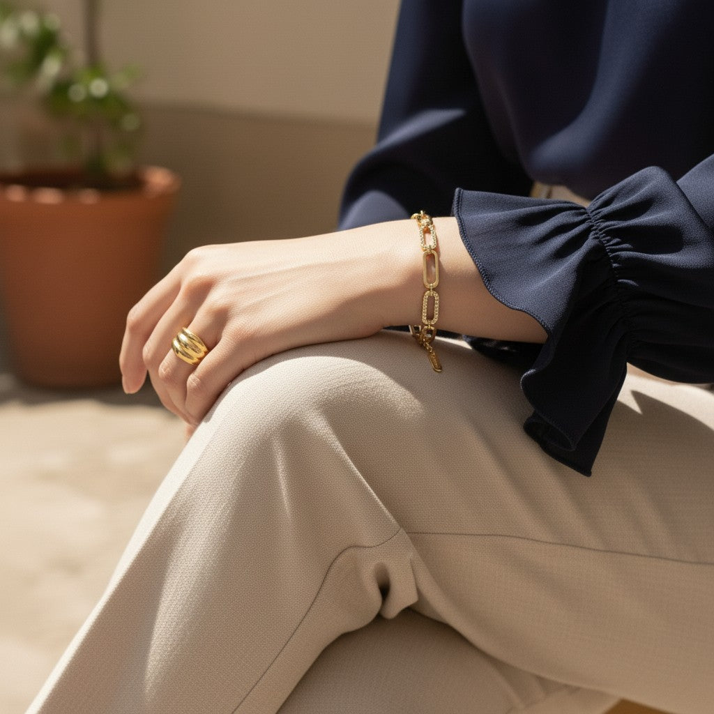 Gold Women's Gold-Tone Pavé Chain Link Bracelet - Chain bracelet - Photo 3