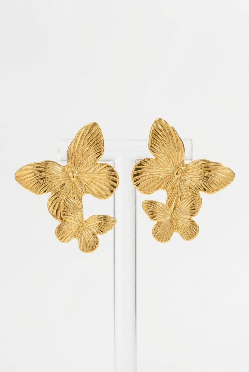 Gold Women's Textured Gold Butterfly Drop Earrings - Photo 1