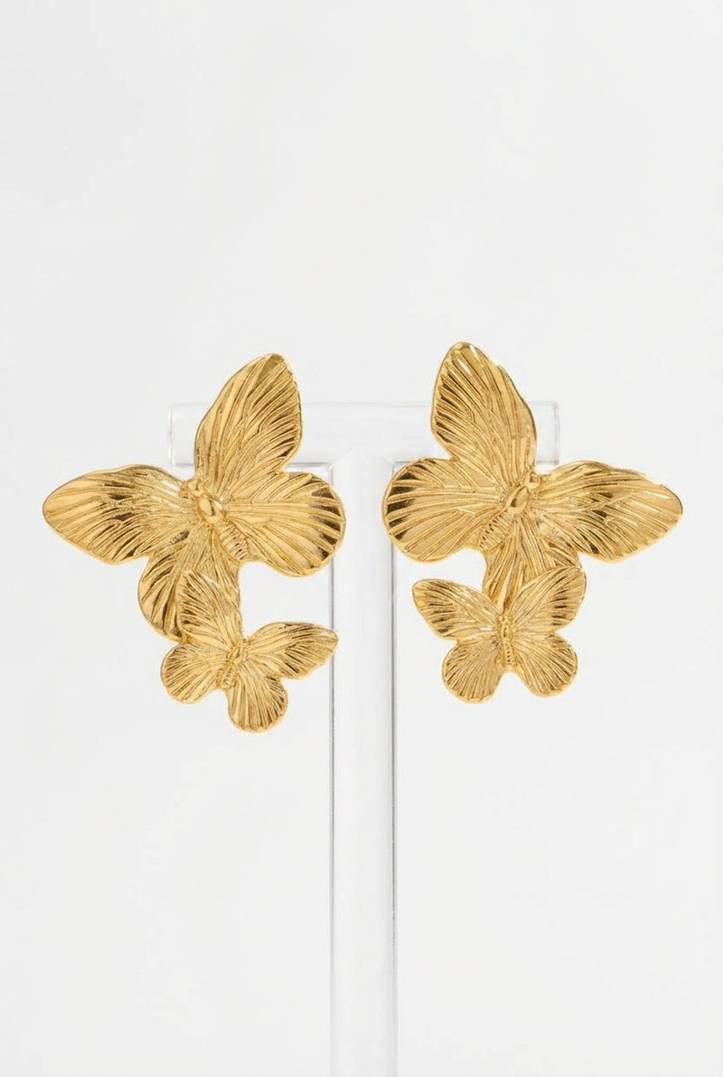 Gold Women's Textured Gold Butterfly Drop Earrings - Photo 1