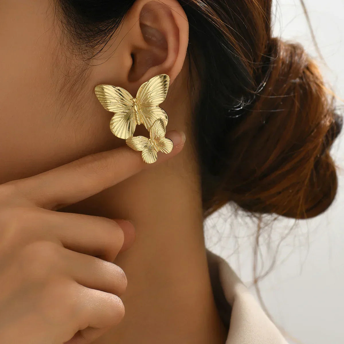 Gold Women's Textured Gold Butterfly Drop Earrings - Photo 3