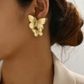 Gold Women's Textured Gold Butterfly Drop Earrings - Photo 4
