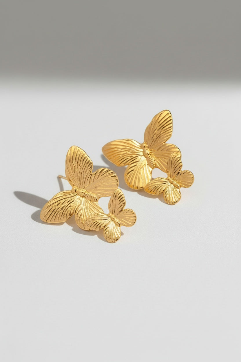 Gold Women's Textured Gold Butterfly Drop Earrings - Photo 7
