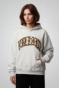 Gray Animal Print Appliqué Relaxed Fit Casual Hoodie - Photo 1