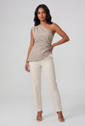 Gray Asymmetric One Shoulder Draped Top with Flared Hem - One shoulder top - Photo 1