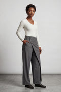 Gray Asymmetrical Wrap Front Wide Leg Trousers - Photo 10